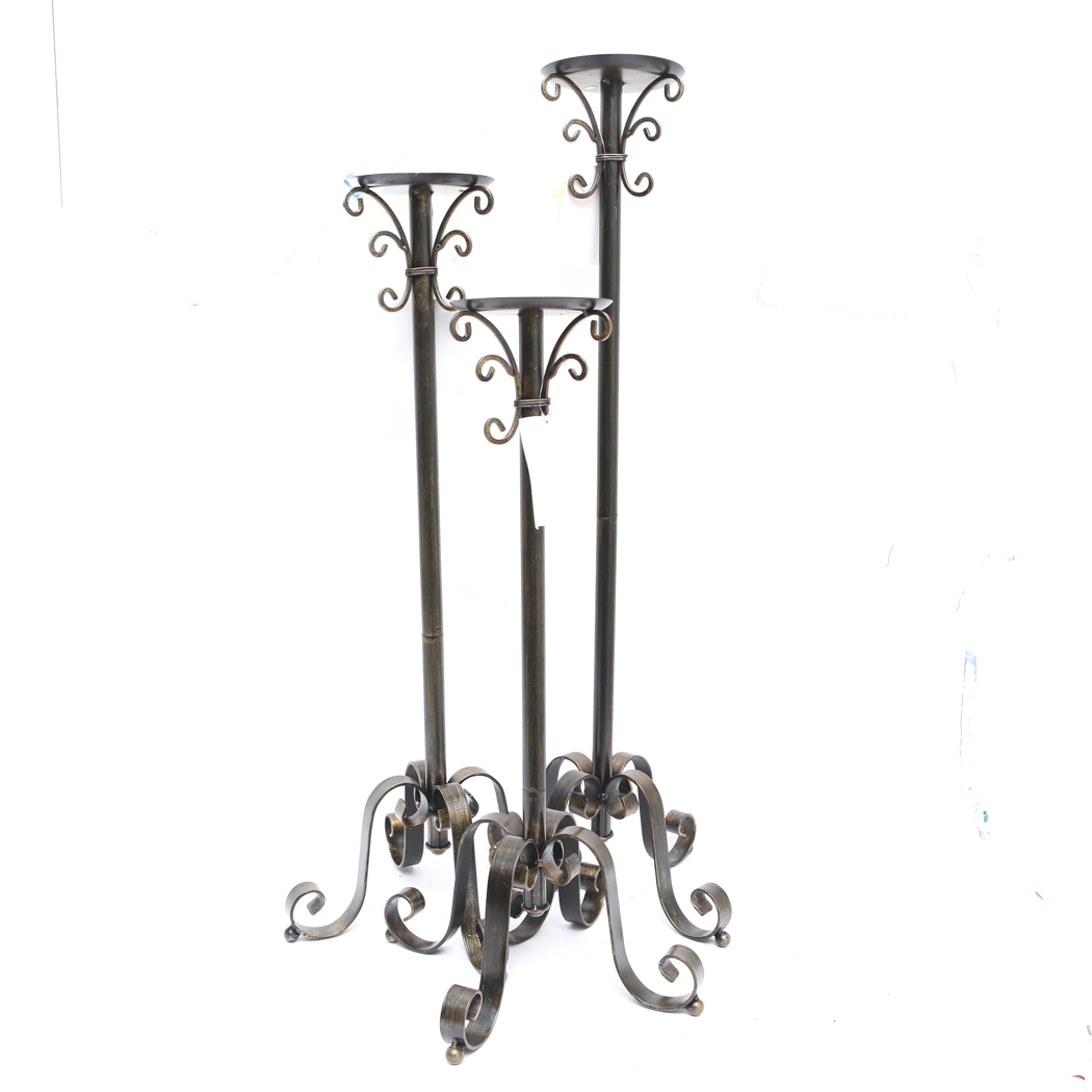 Set of Three Ornate Iron Candle Holders