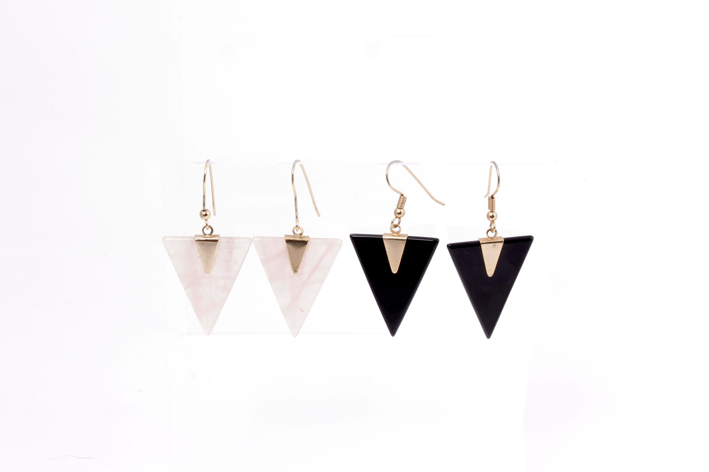 Vintage Gold Plated Earrings with Black Onyx and Rose Quartz