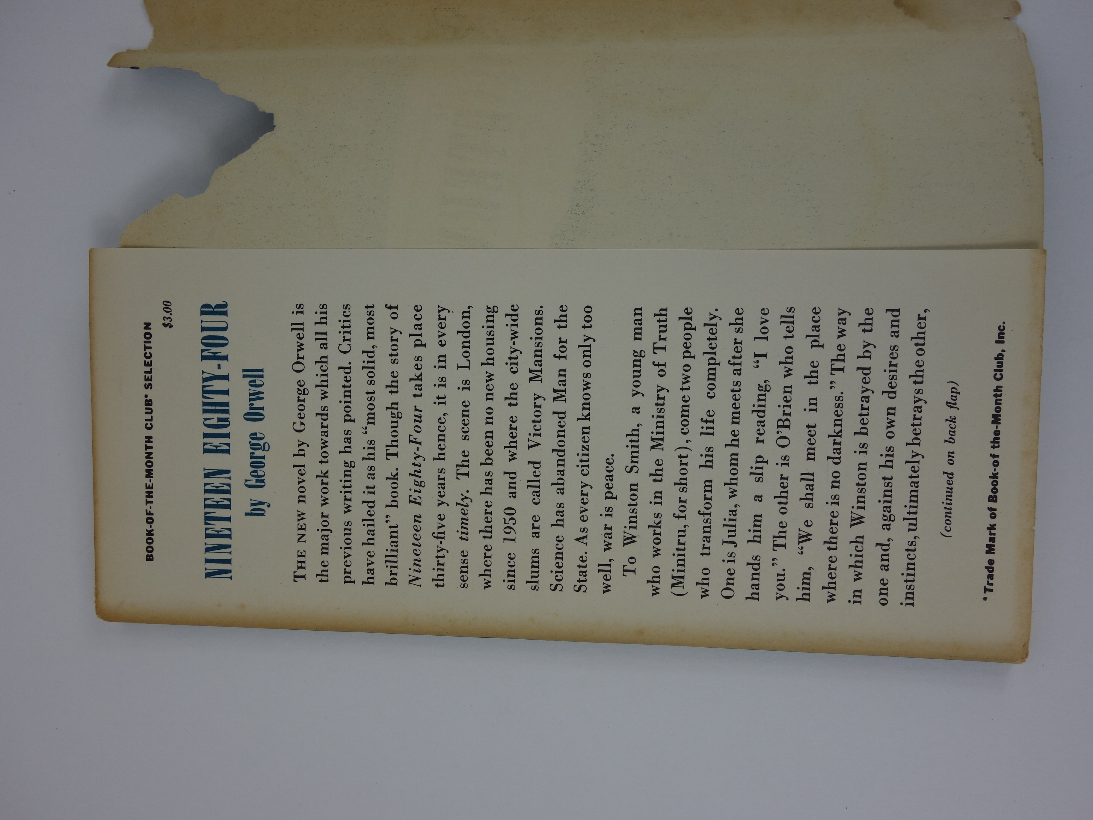 1984 Book Club Edition of "Nineteen Eighty-Four" by George Orwell