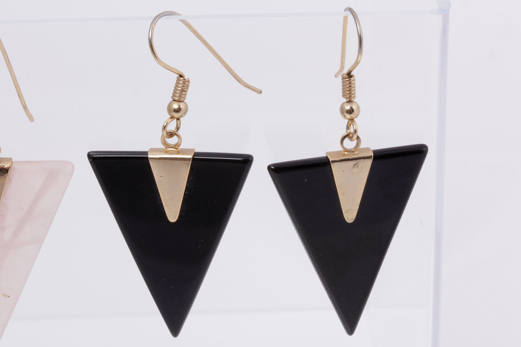 Vintage Gold Plated Earrings with Black Onyx and Rose Quartz