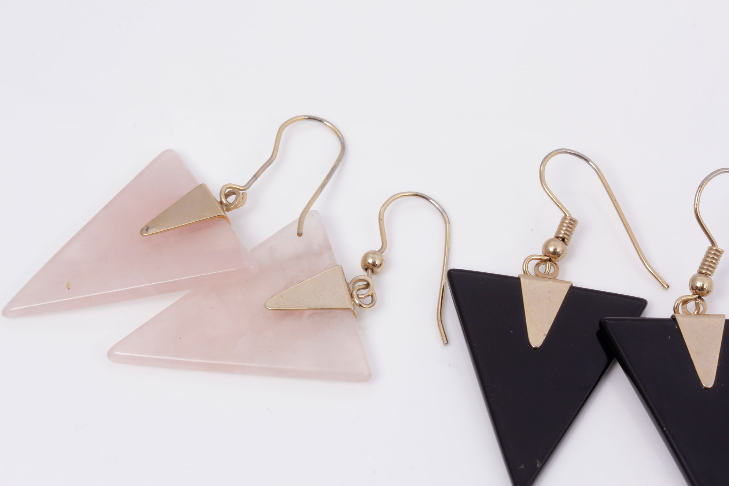 Vintage Gold Plated Earrings with Black Onyx and Rose Quartz