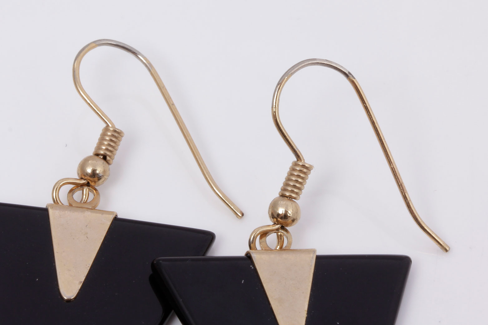 Vintage Gold Plated Earrings with Black Onyx and Rose Quartz