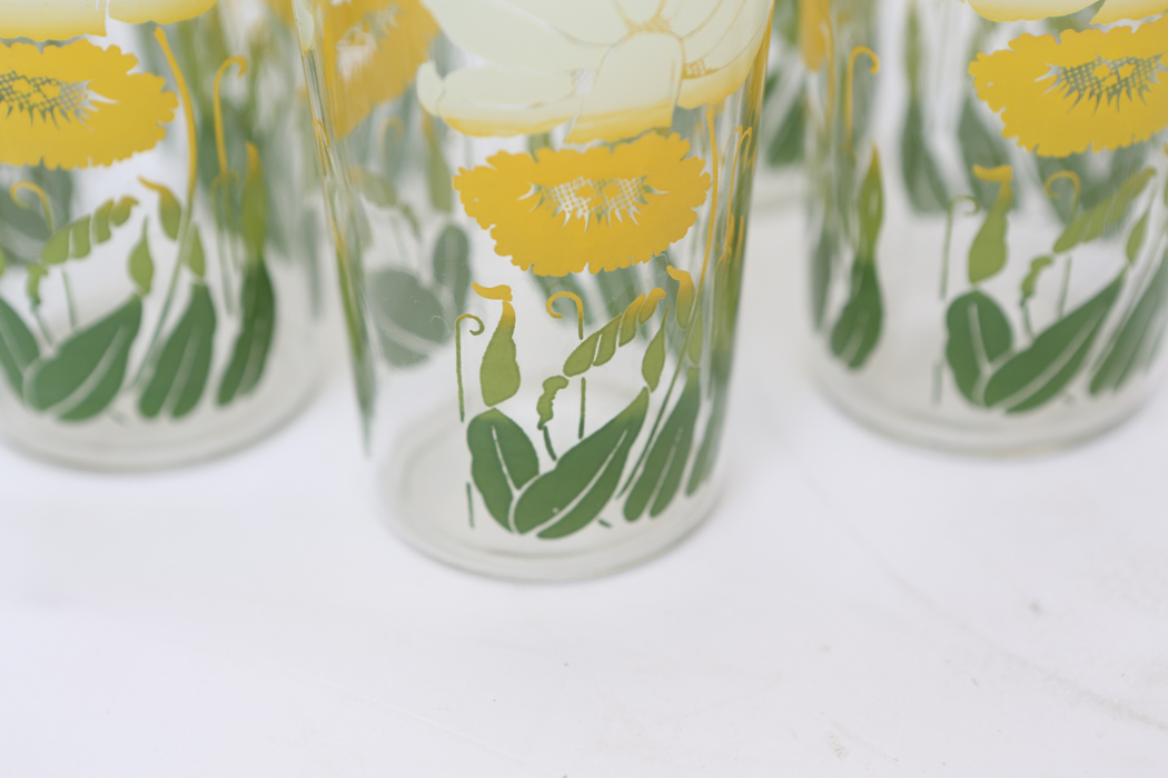 Two Piece Chip and Dip Plate and Yellow Flower Juice Glasses