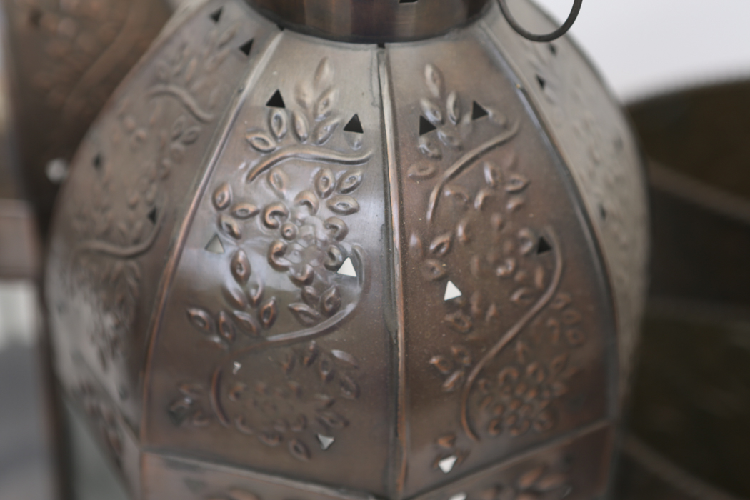 Collection of Bronzed Tone Metal Lanterns and Planters