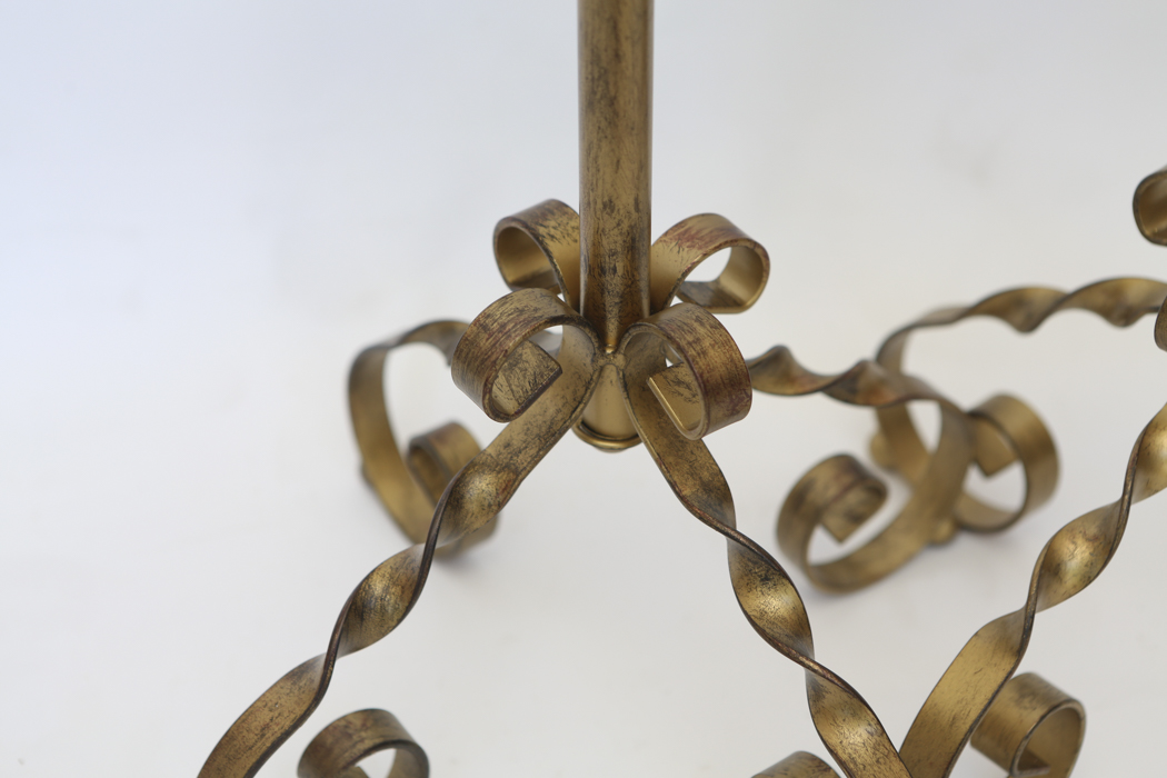 Two Metal Scrolled Candle Holders with Pillar Candles