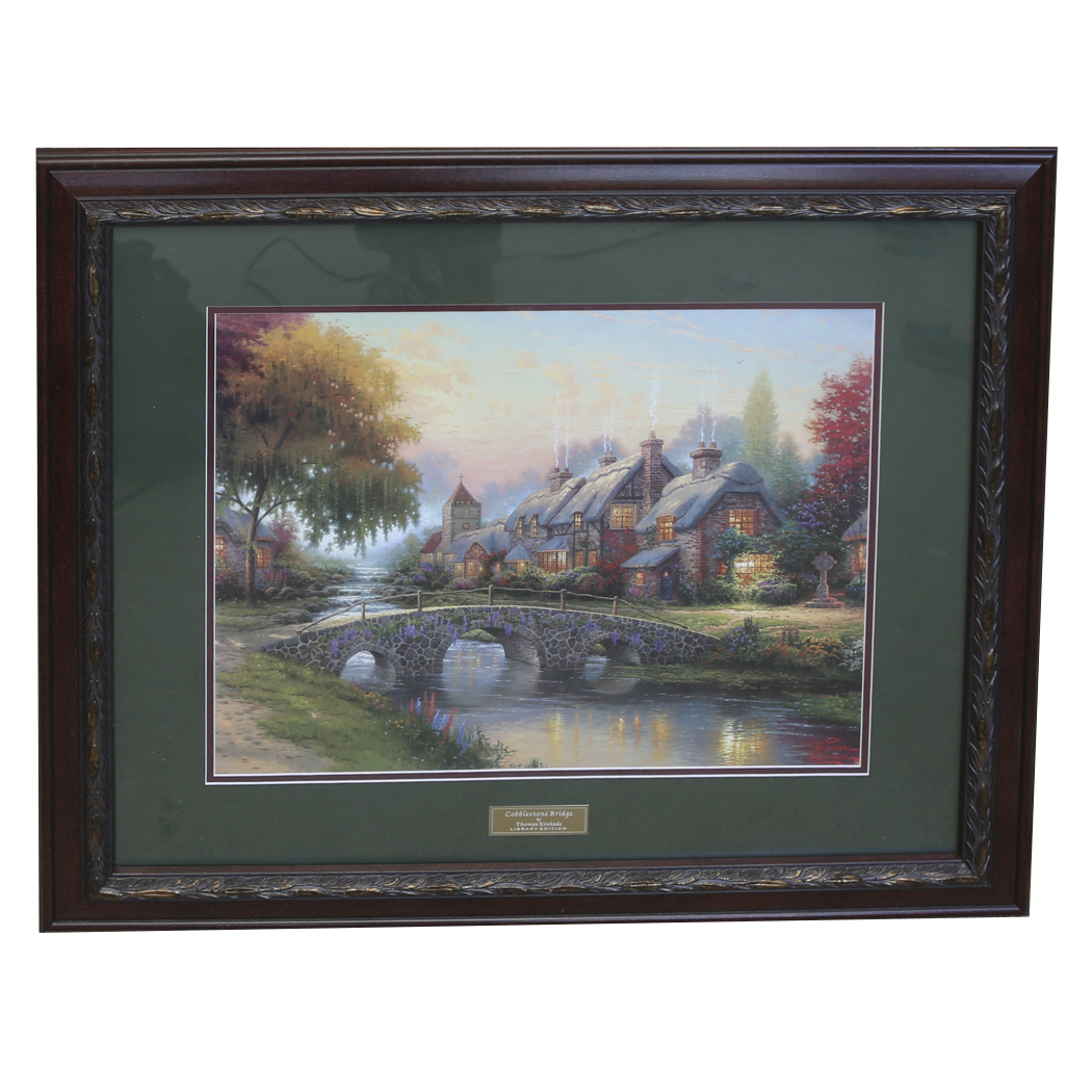 Thomas Kinkade Offset Lithograph "Cobblestone Bridge"