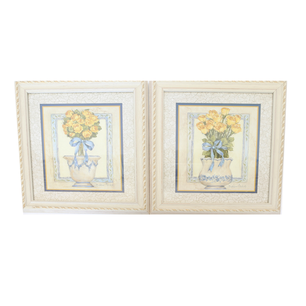 Pair of Yellow Flower Bouquet Prints by Barbara Mock
