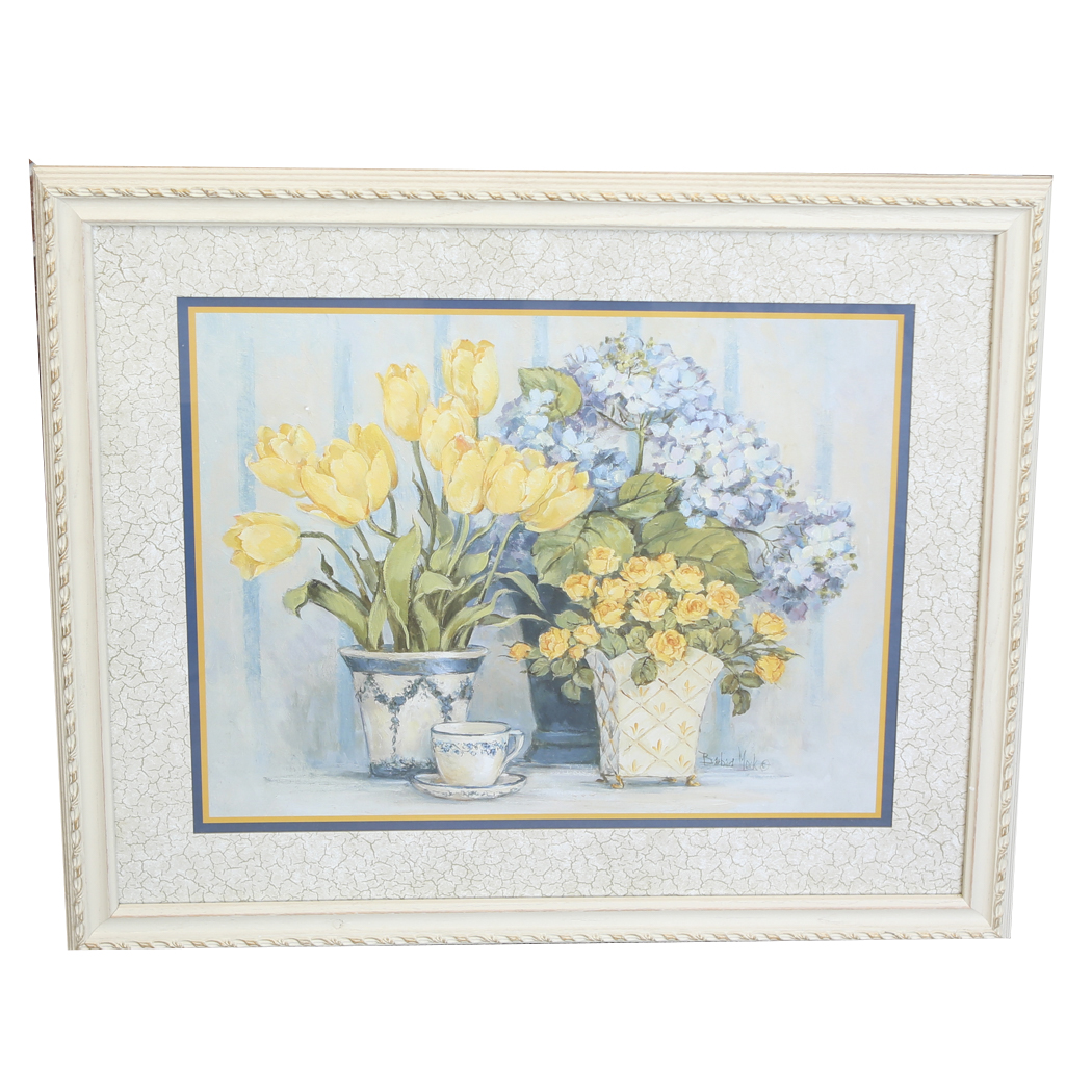 Framed Yellow Flowers Print After  Barbara Mock