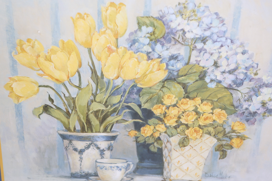 Framed Yellow Flowers Print After  Barbara Mock