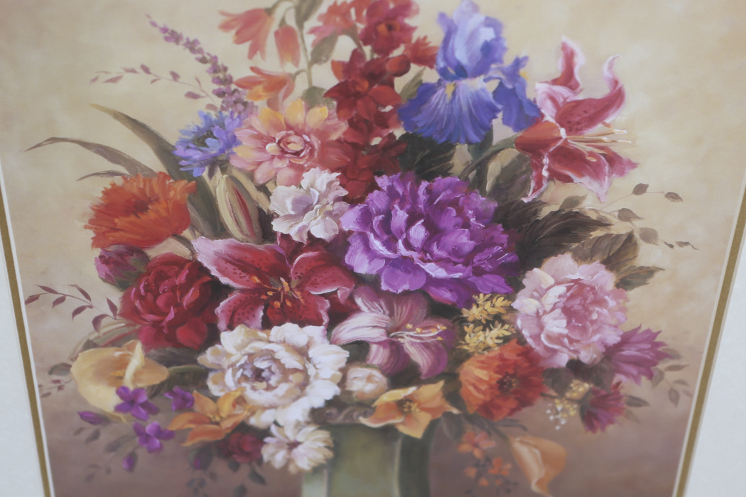 Framed Still Life Lithograph of Flowers