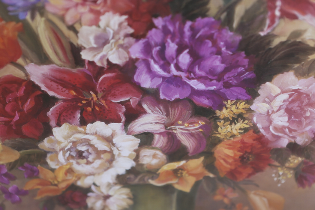 Framed Still Life Lithograph of Flowers