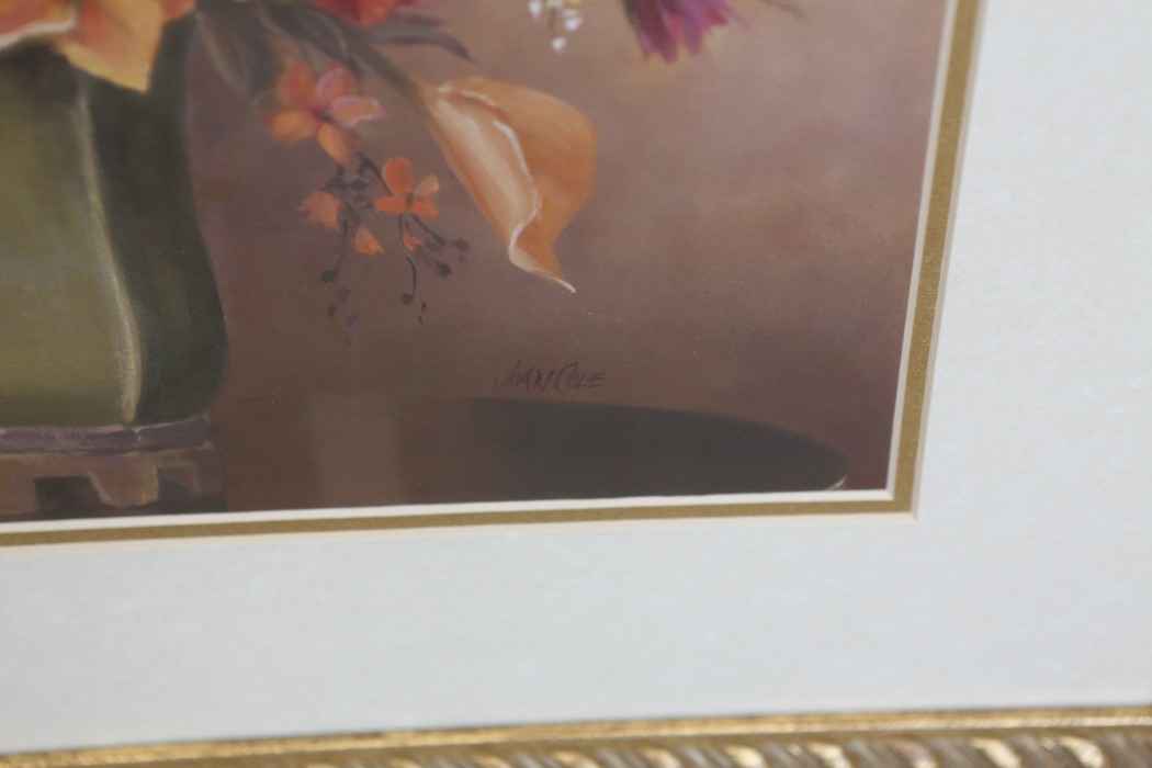 Framed Still Life Lithograph of Flowers