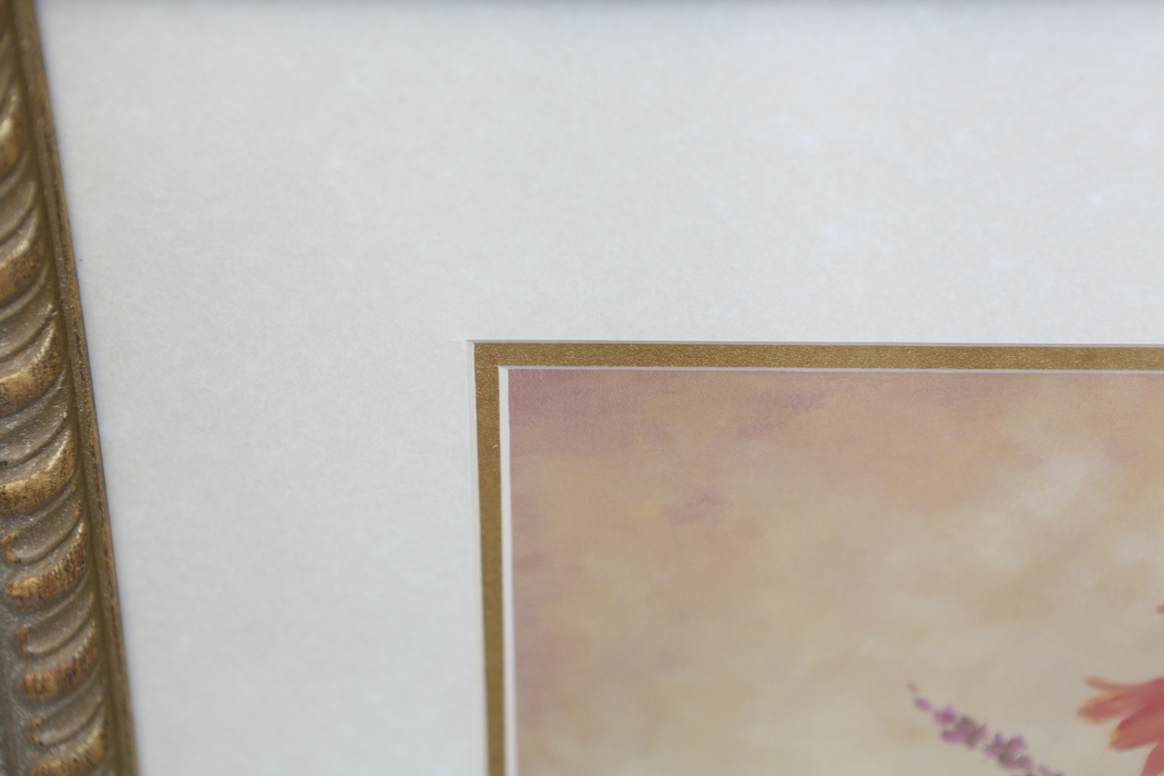 Framed Still Life Lithograph of Flowers