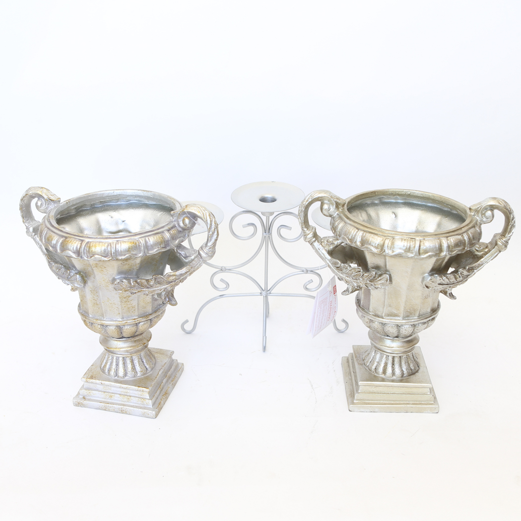 Two Urn Planters and a Three Candle Sconce