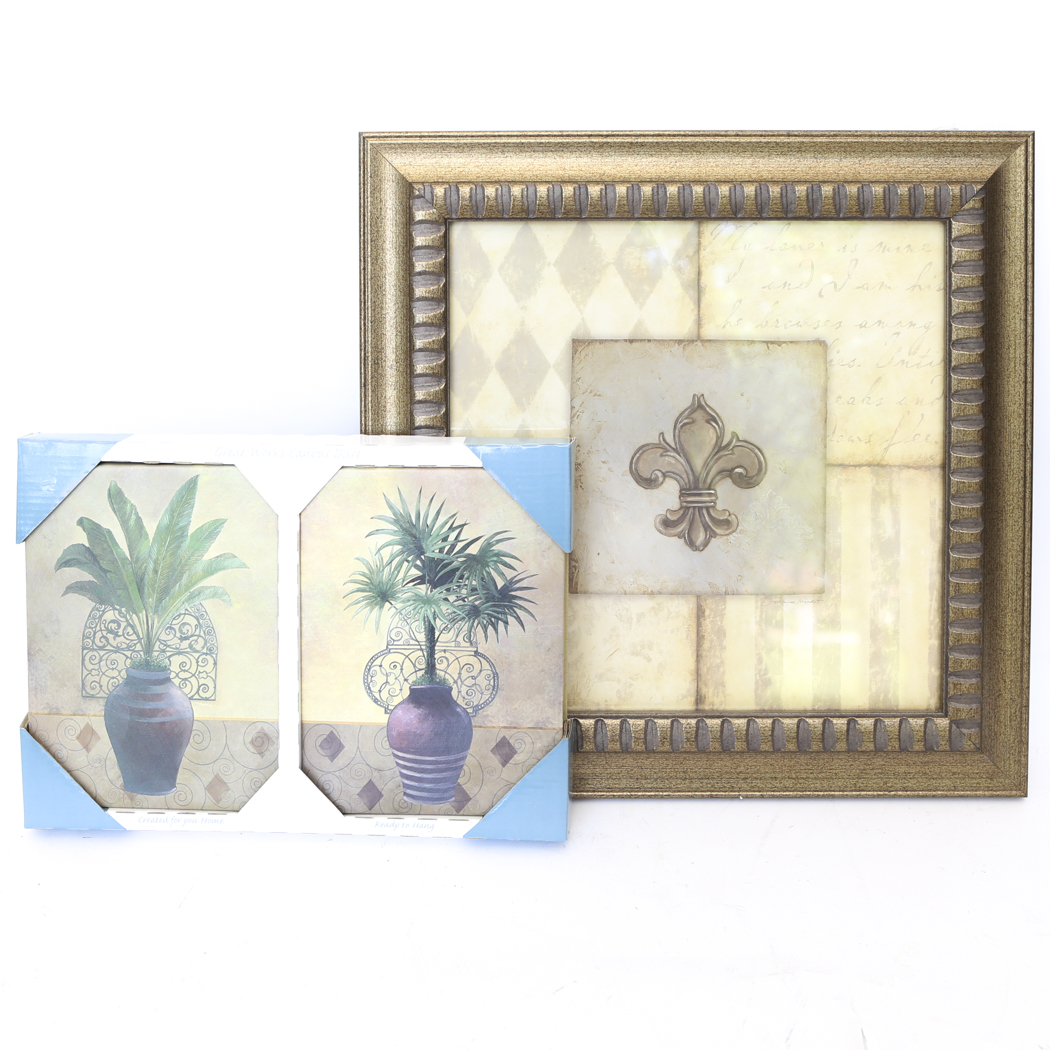 Pair of Canvas Prints and Framed Fleur de Lis