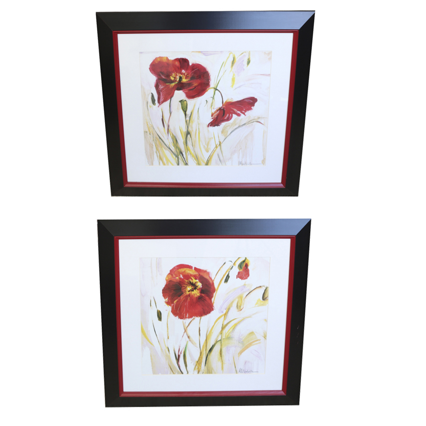 Pair of Crimson Flower Prints