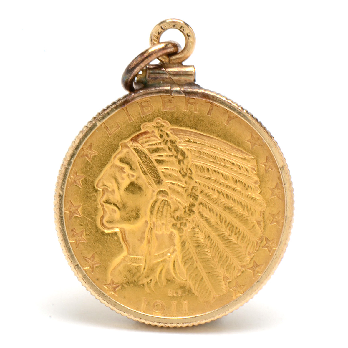 1911 Indian Head $5 22K Gold Coin Set in 10K Yellow Gold Pendant