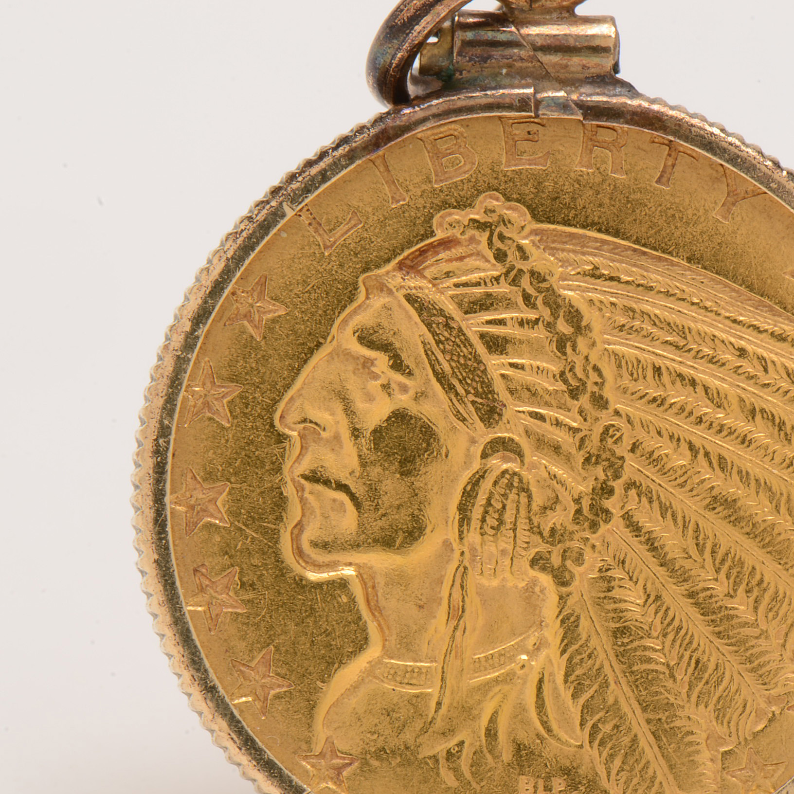 1911 Indian Head $5 22K Gold Coin Set in 10K Yellow Gold Pendant