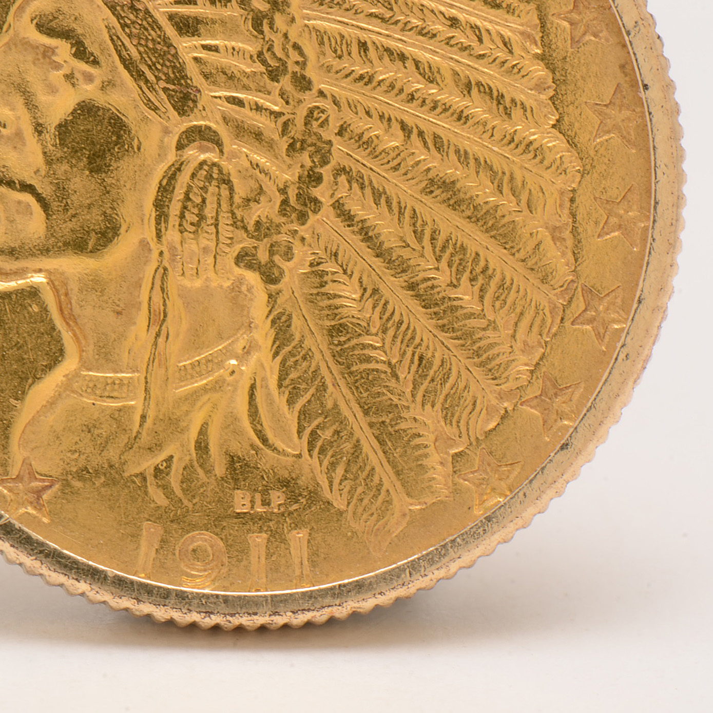 1911 Indian Head $5 22K Gold Coin Set in 10K Yellow Gold Pendant