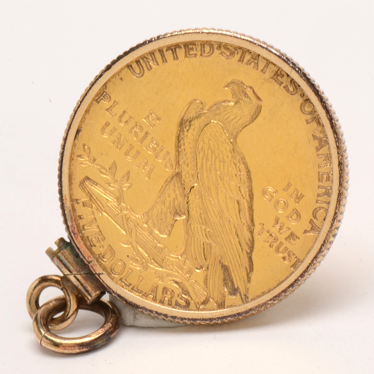 1911 Indian Head $5 22K Gold Coin Set in 10K Yellow Gold Pendant