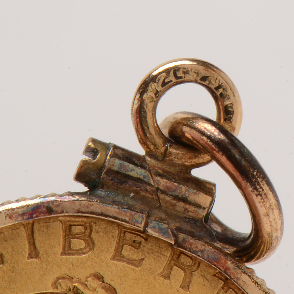 1911 Indian Head $5 22K Gold Coin Set in 10K Yellow Gold Pendant