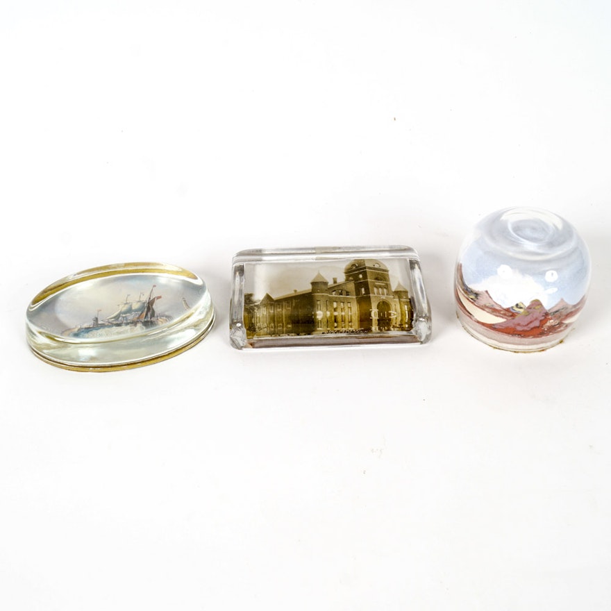 Group of Glass Paperweights with Scenes