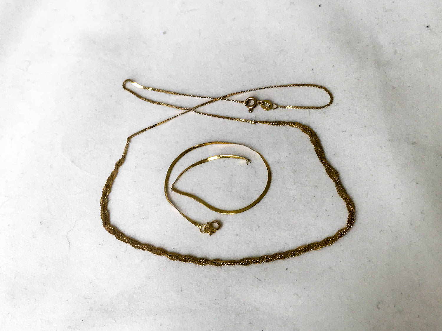 14K Scrap Bracelet And Kinked Necklace