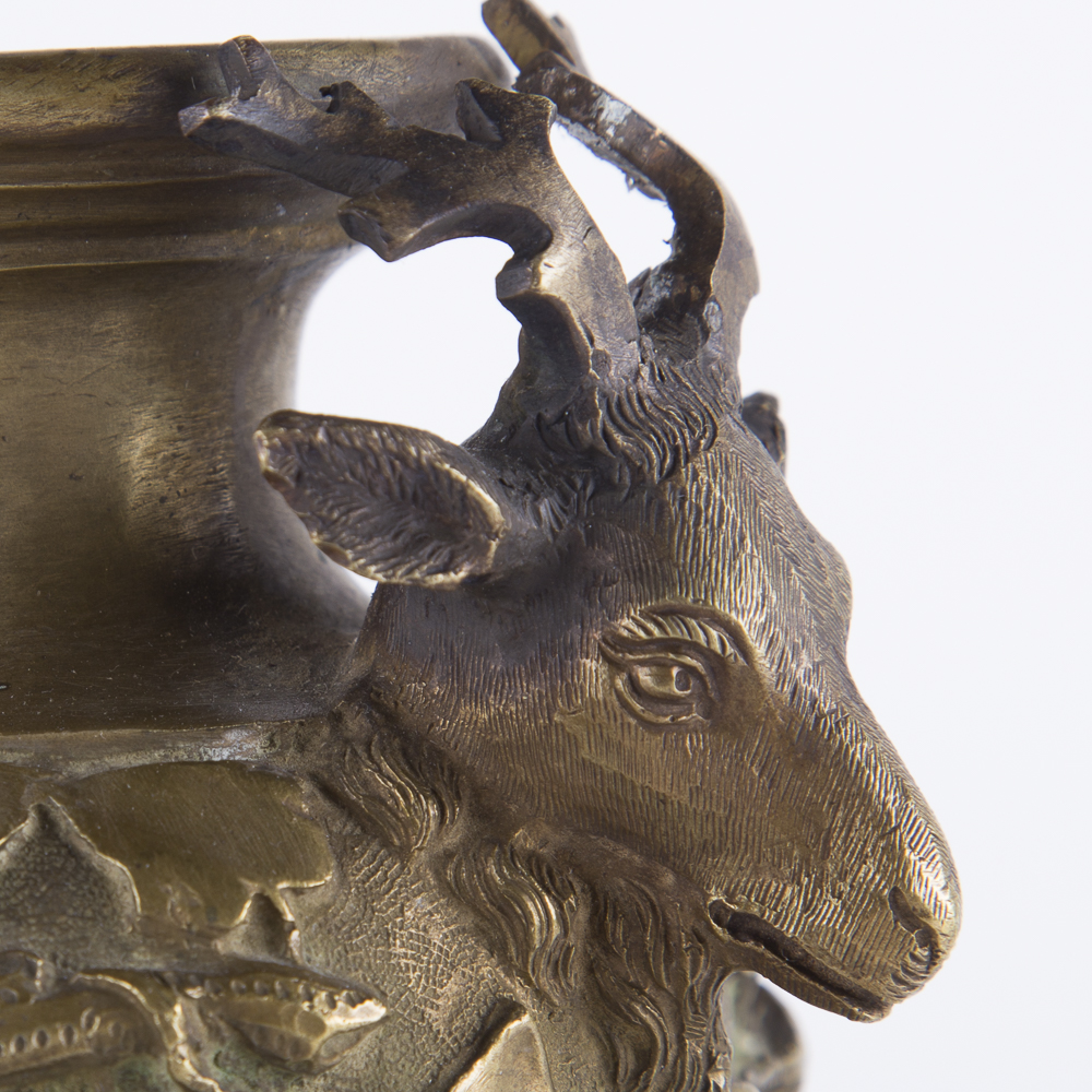 Nature Motif Brass Urn With Marble Base