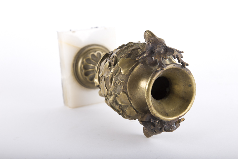 Nature Motif Brass Urn With Marble Base