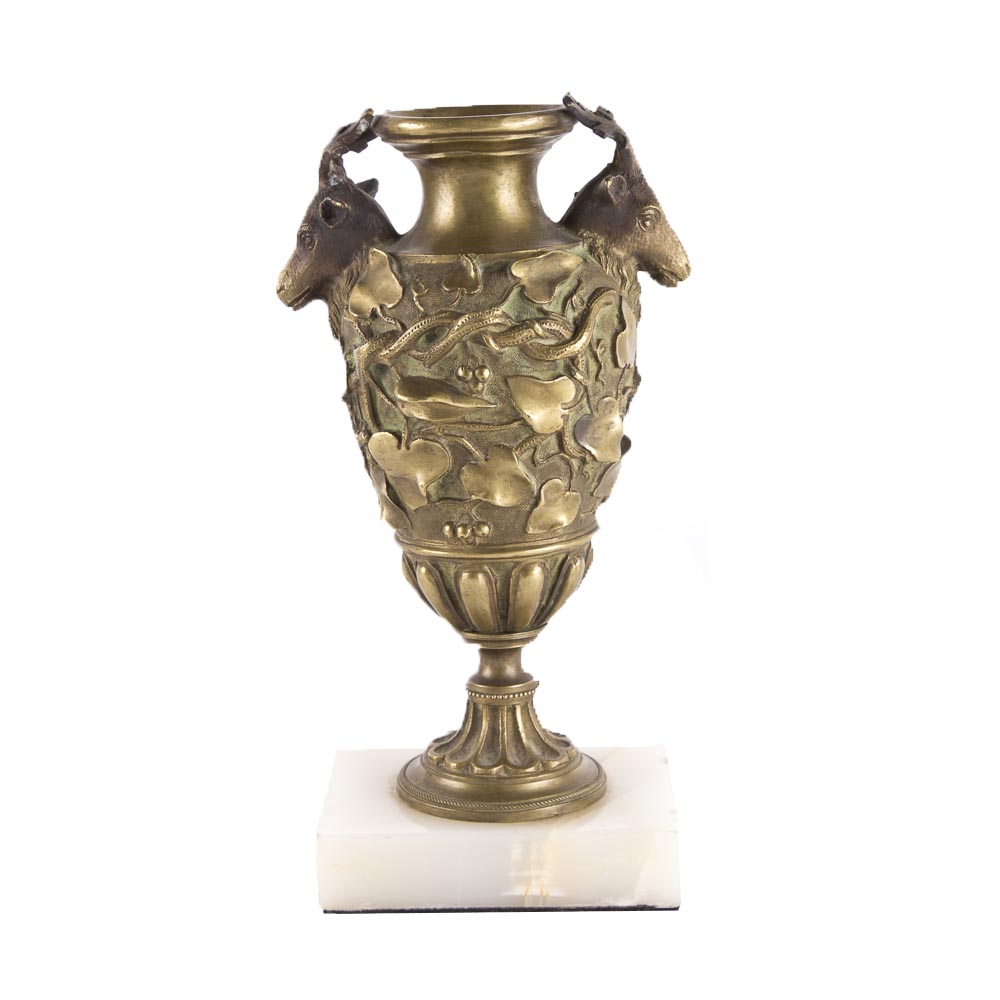 Nature Motif Brass Urn With Marble Base