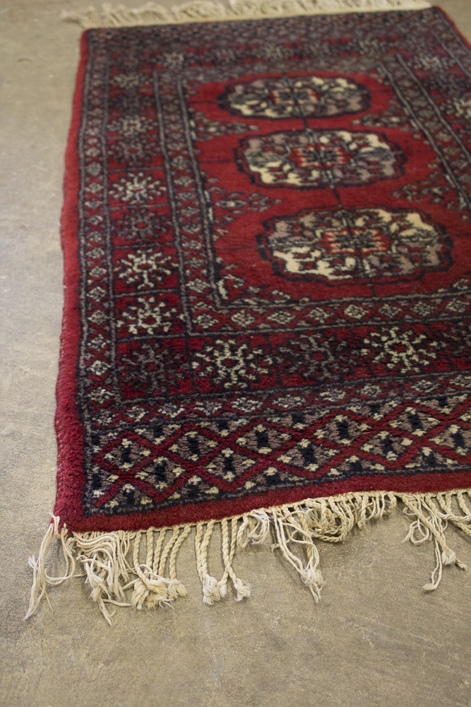 Hand-Knotted Pakistani Bokhara Accent Rug
