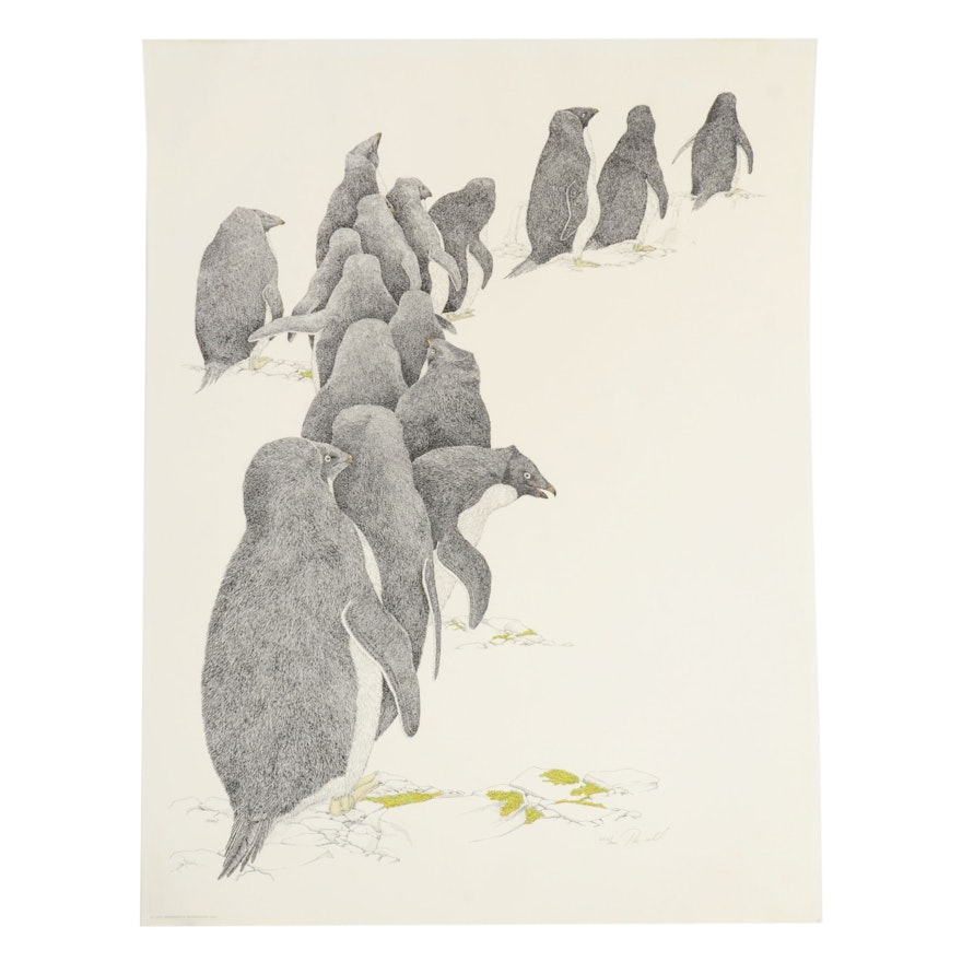 Peter Parnall Limited Edition Signed Serigraph 'Adelie Penguins'