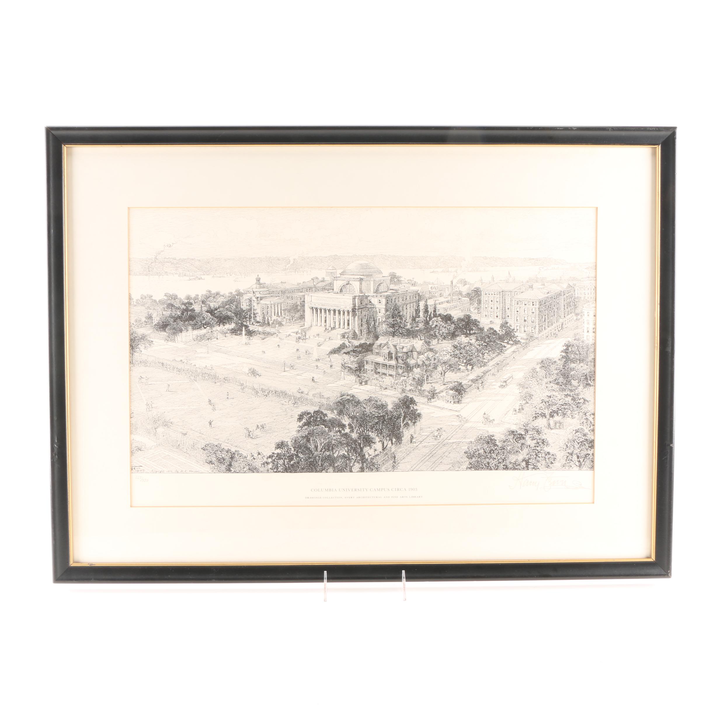 Harry Fenn Limited Edition Lithograph "Columbia University Campus"