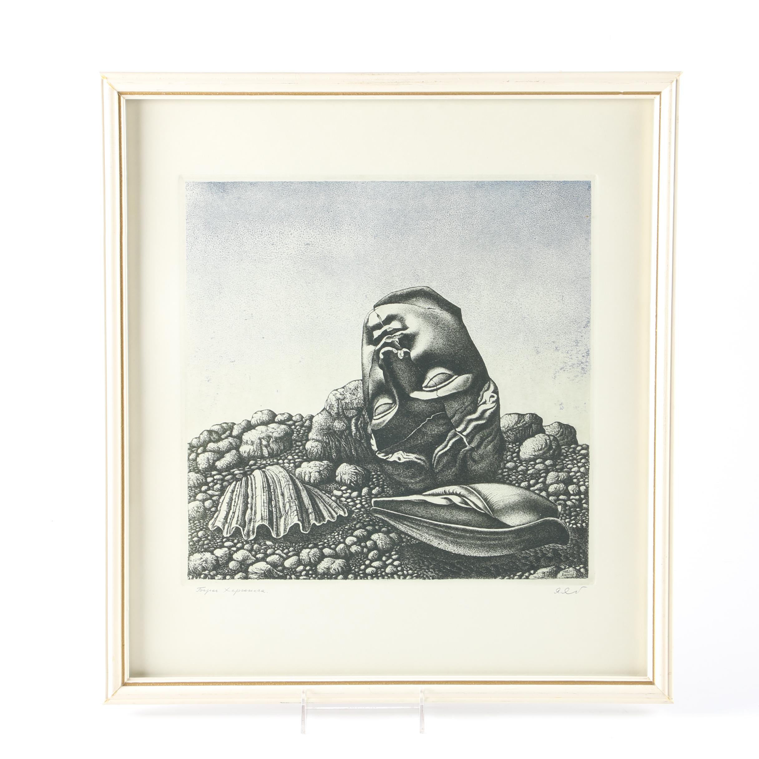 Yaroslav Myskiv Aquatint Etching "Shore of Chersonesos"