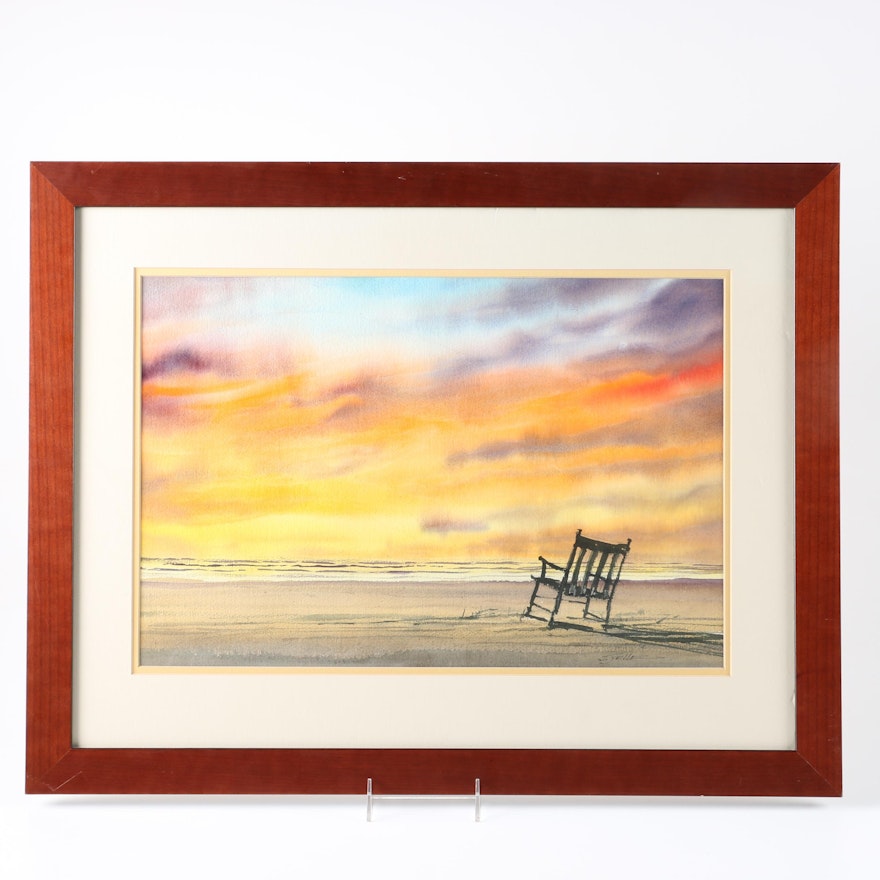 Jack Yelle Signed Original Watercolor of Sunset