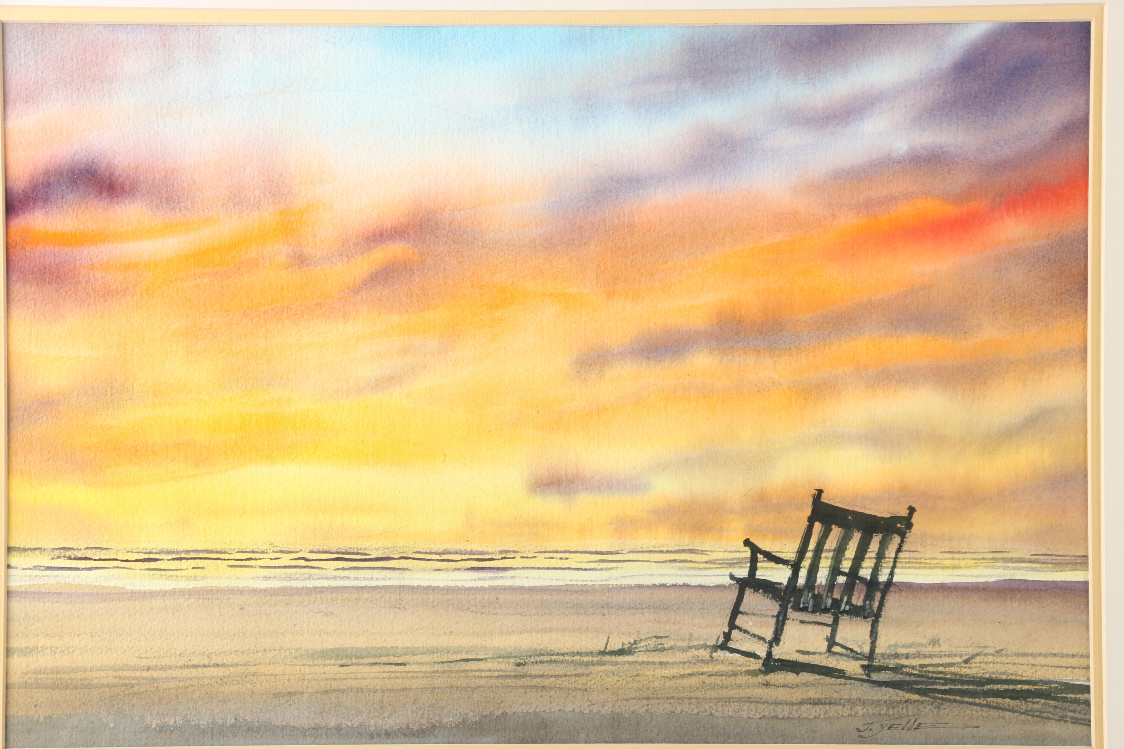 Jack Yelle Signed Original Watercolor of Sunset