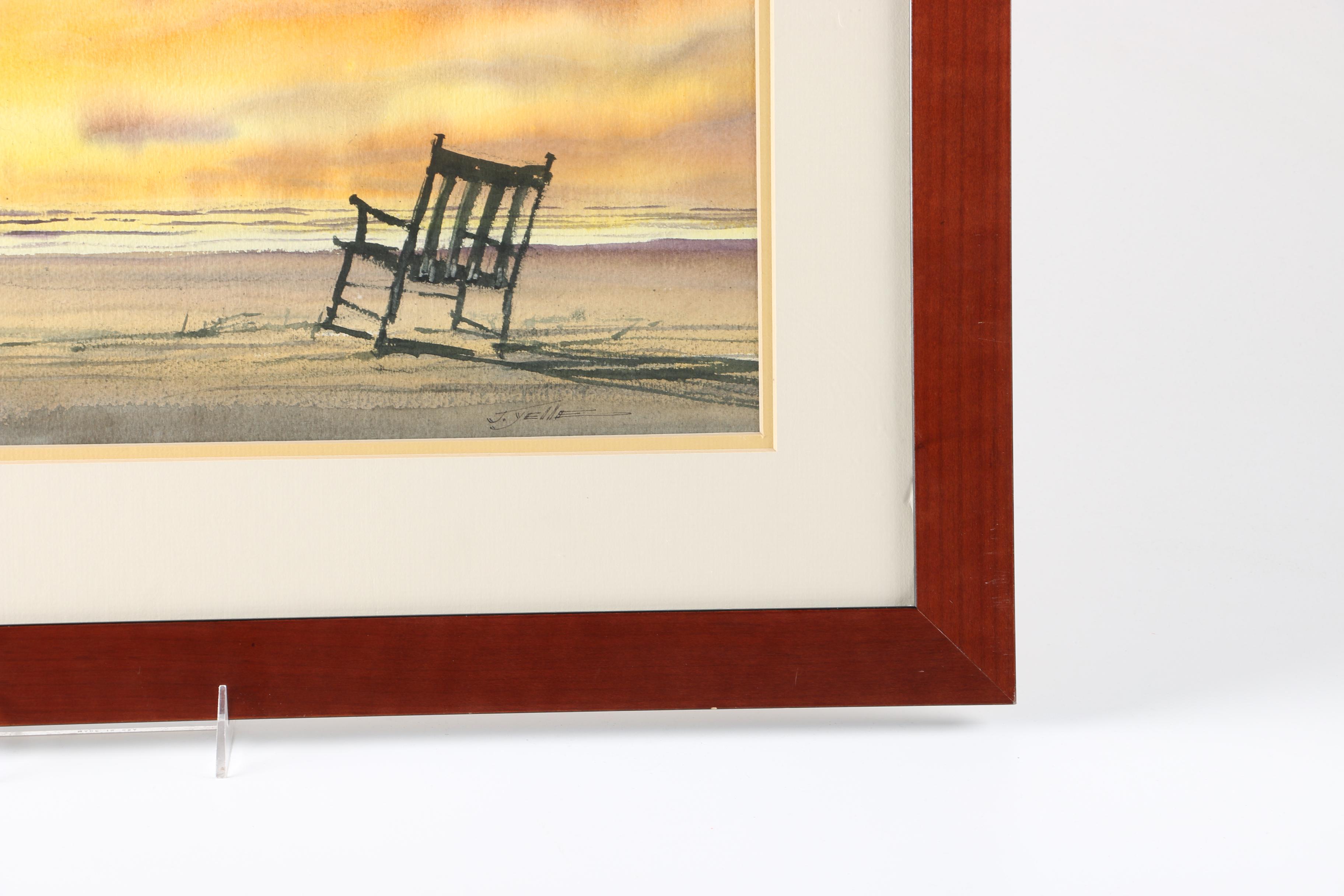 Jack Yelle Signed Original Watercolor of Sunset