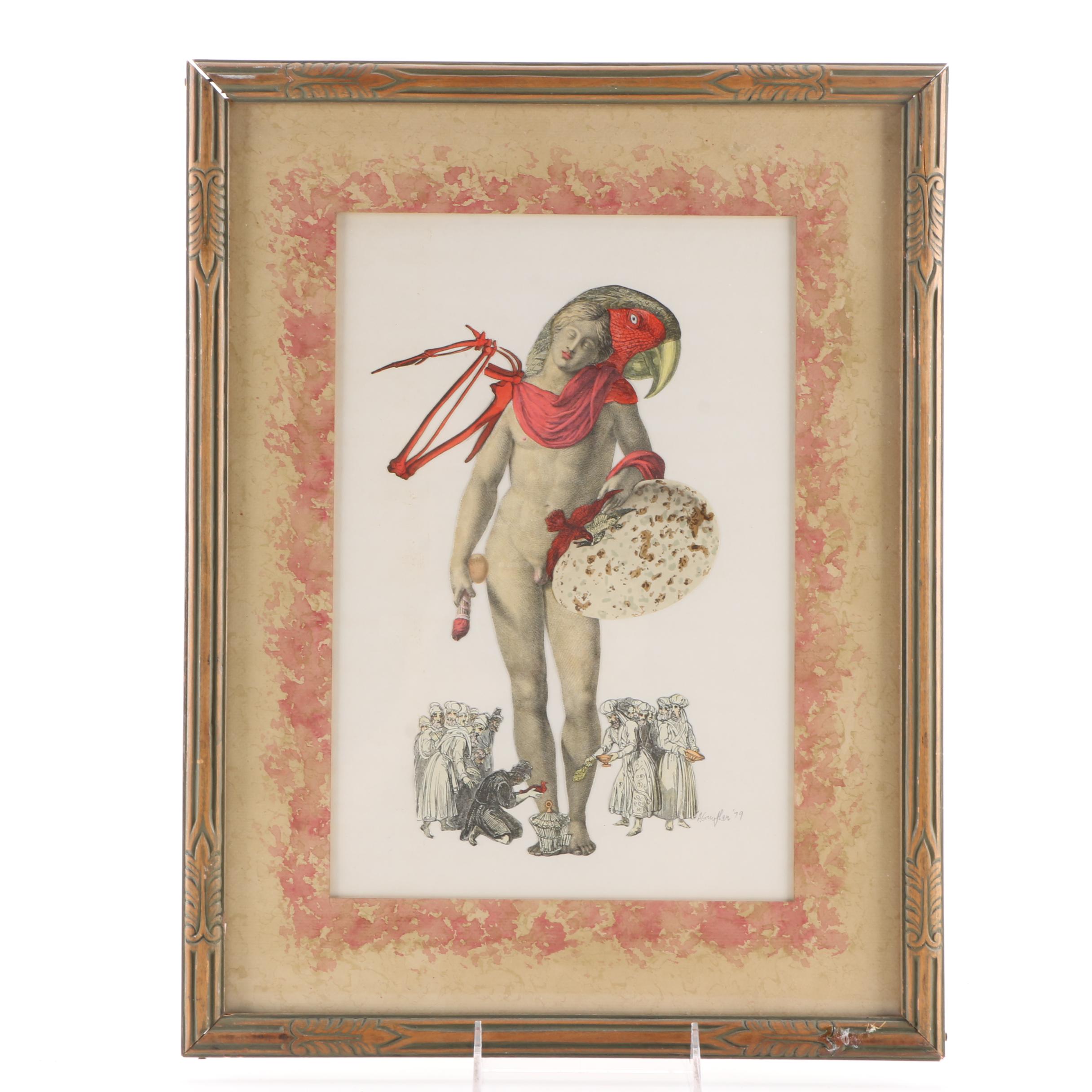 Anthony Guyther Symbolist Collage "Bird God Offering"