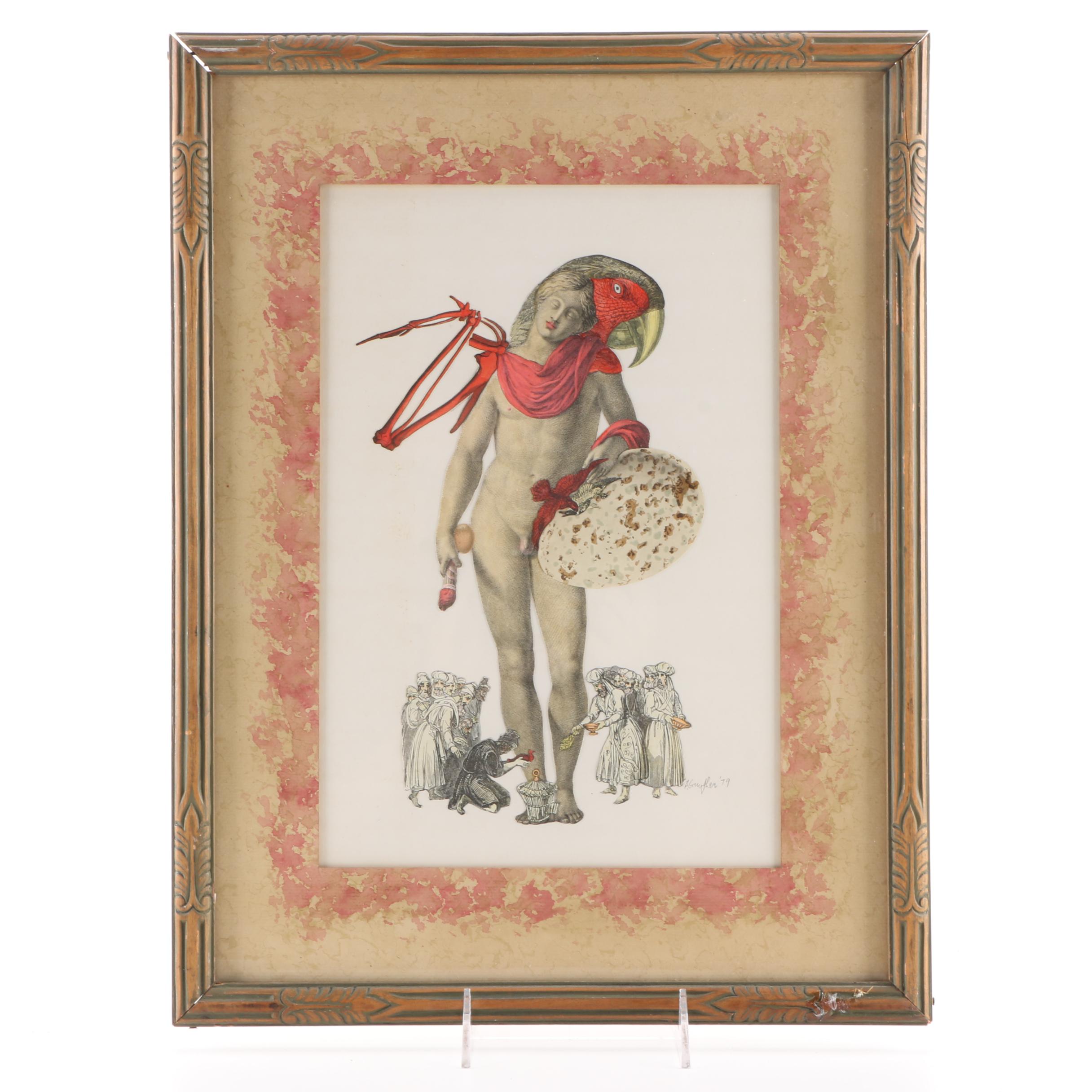 Anthony Guyther Symbolist Collage "Bird God Offering"