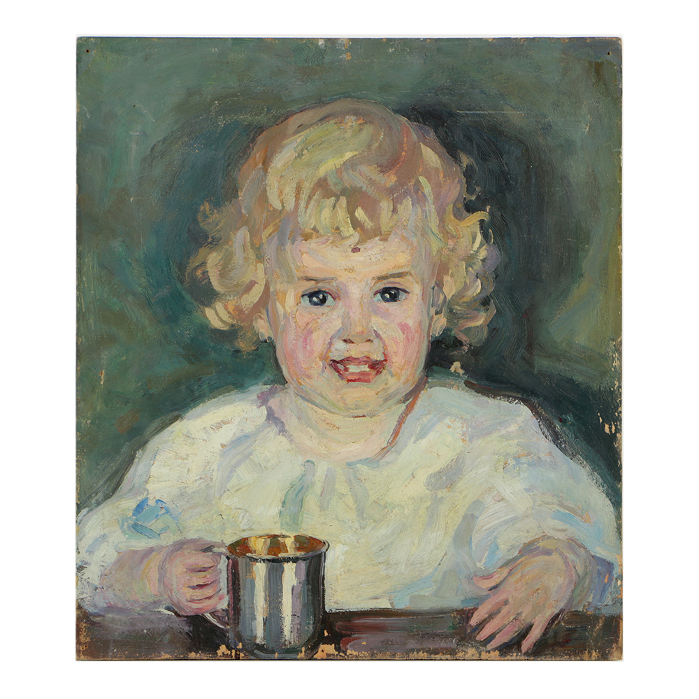 Emily B. Waite Oil Painting on Board Portrait of a Baby