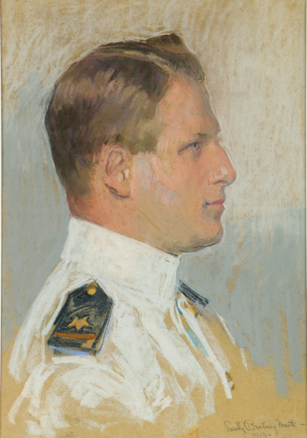 Emily B. Waite Pastel Drawing on Paper of Man in Uniform