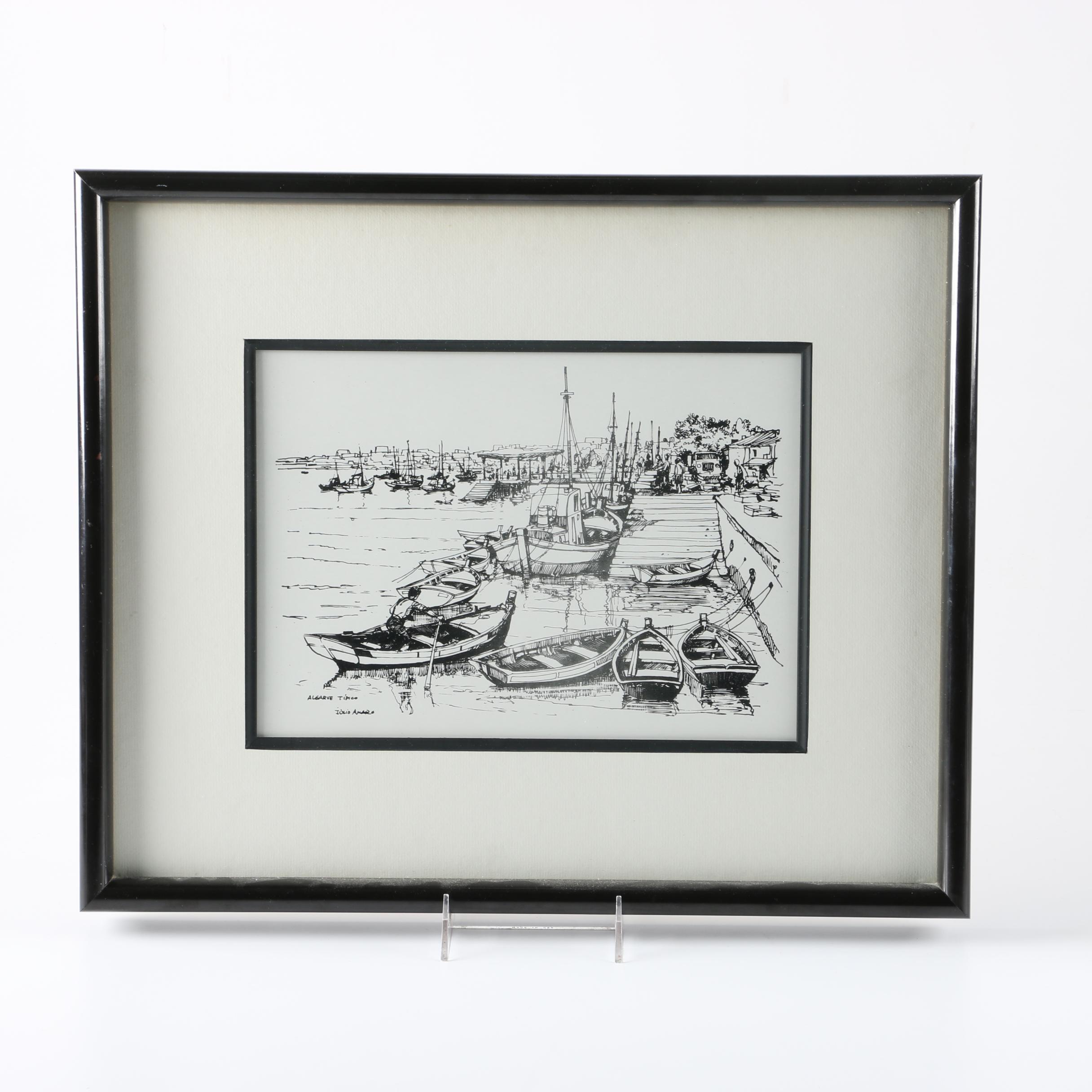 After Julio Amaro Lithograph "Algarve Tipico"