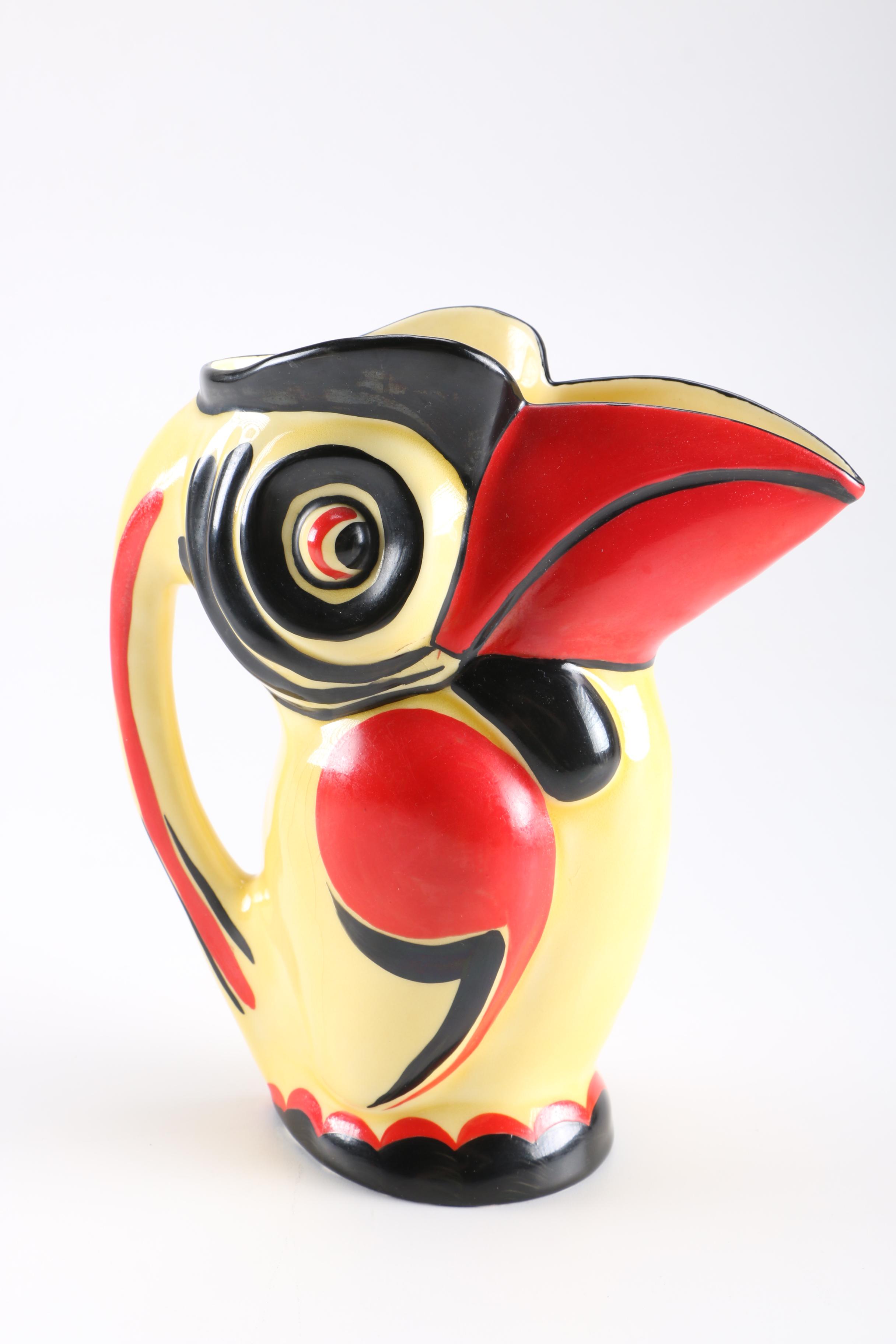 1930s Ditmar Urbach Czech Art Deco Toucan Pitcher