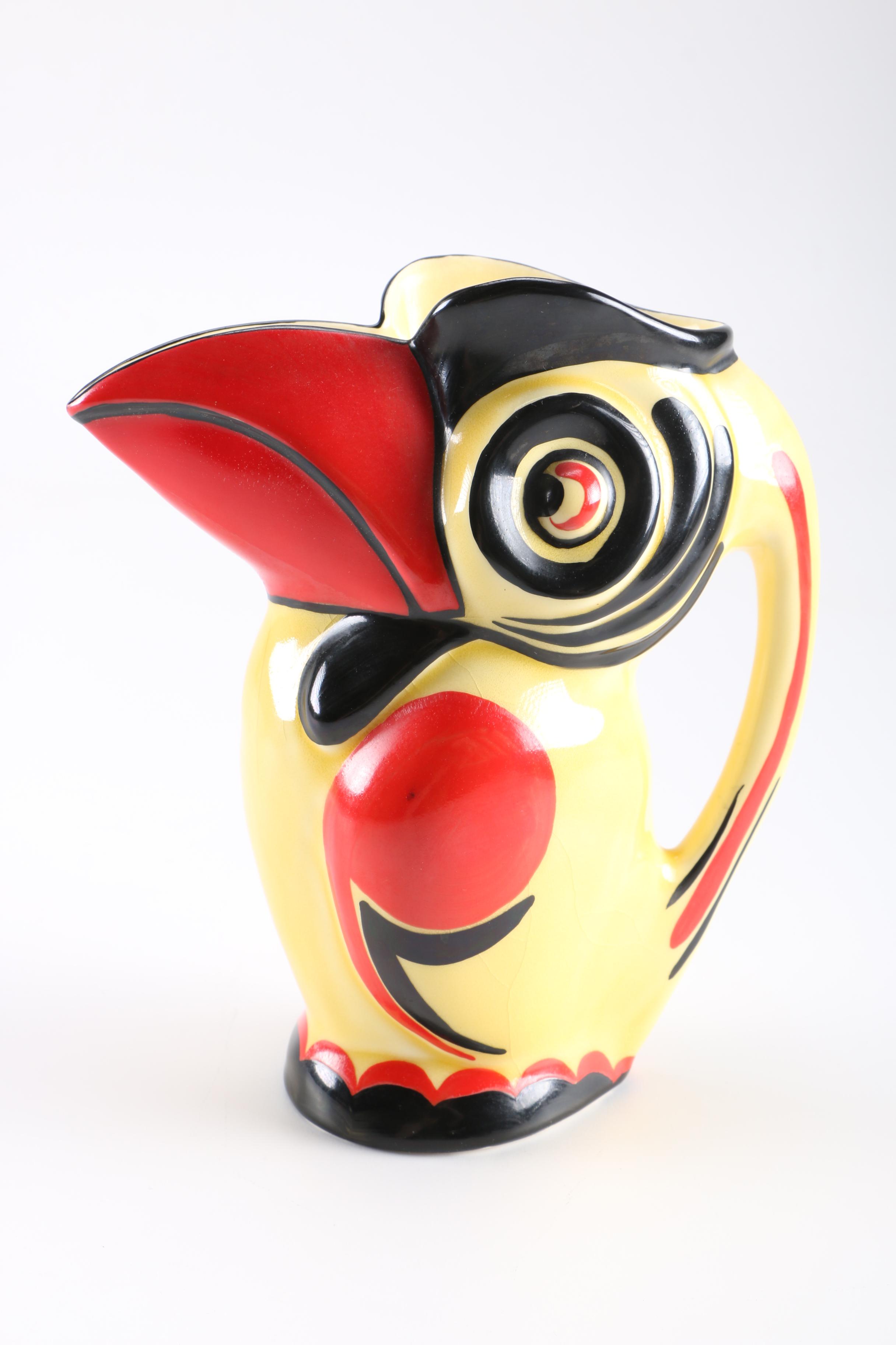 1930s Ditmar Urbach Czech Art Deco Toucan Pitcher