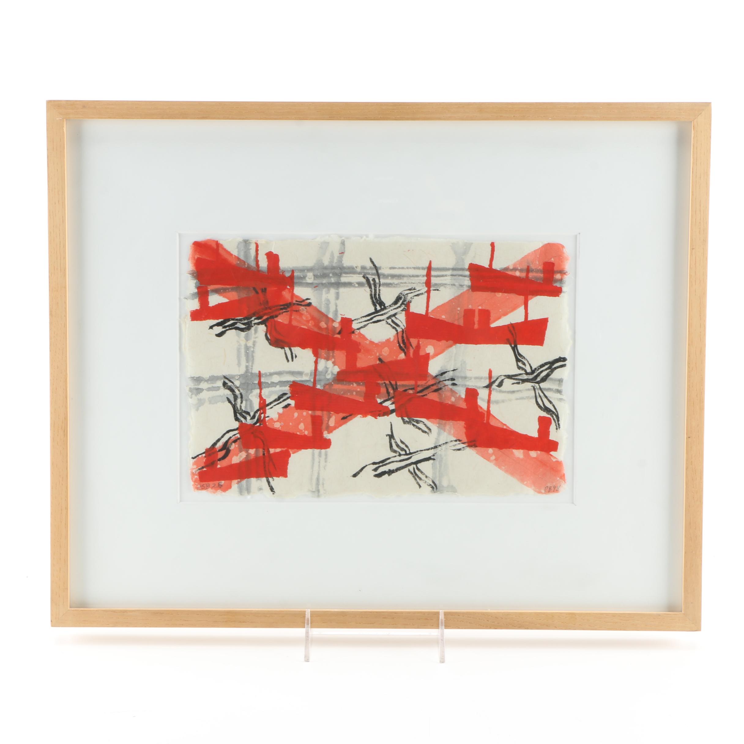 Paul Bowen Hand Embellished Block Print on Handmade Paper