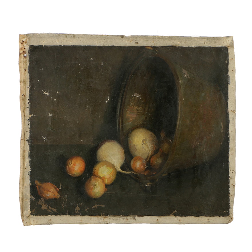 Emily B. Waite Oil Painting on Unstretched Canvas Still Life with Onions