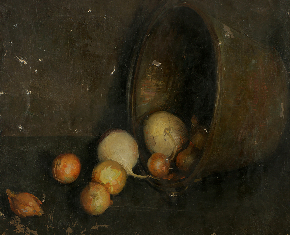 Emily B. Waite Oil Painting on Unstretched Canvas Still Life with Onions