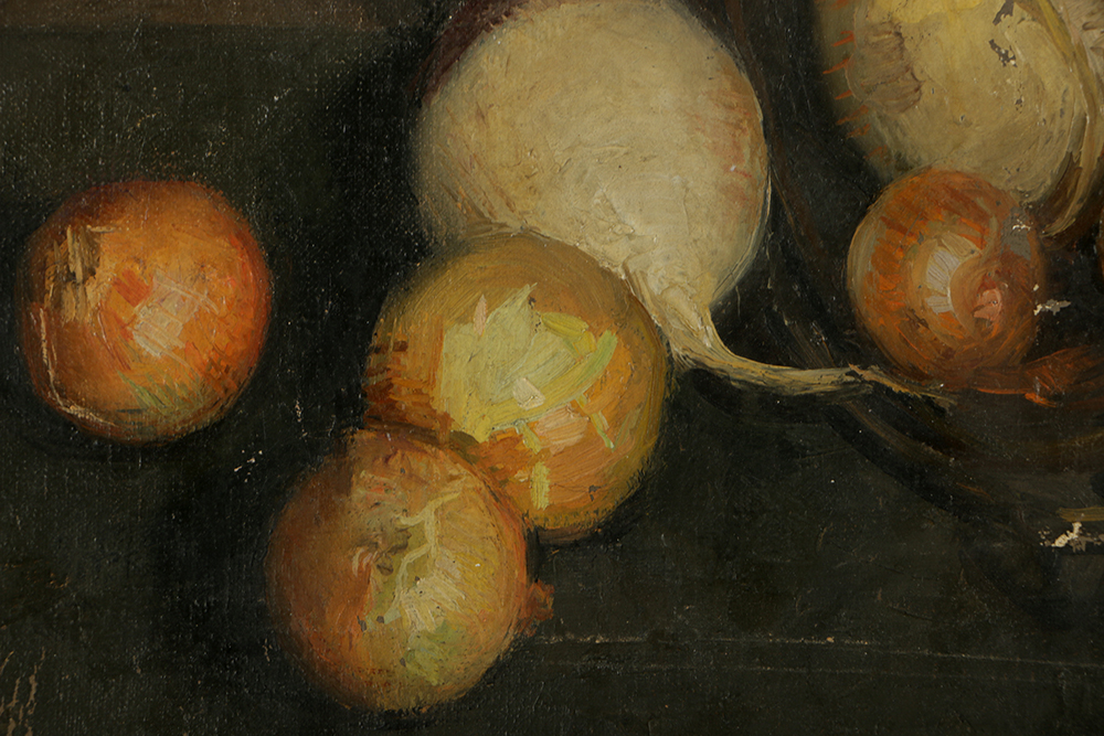 Emily B. Waite Oil Painting on Unstretched Canvas Still Life with Onions