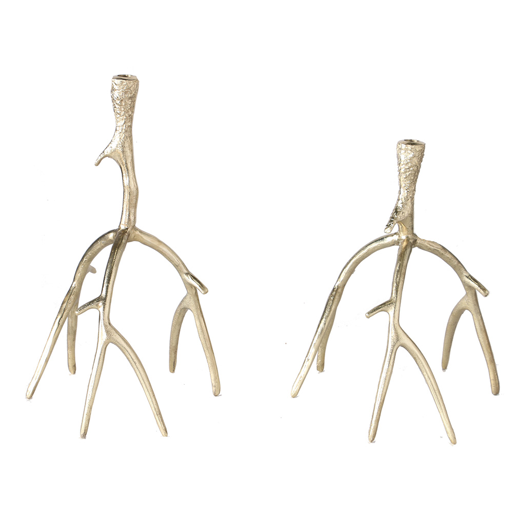 Set of Gold Metal Antler Candlesticks