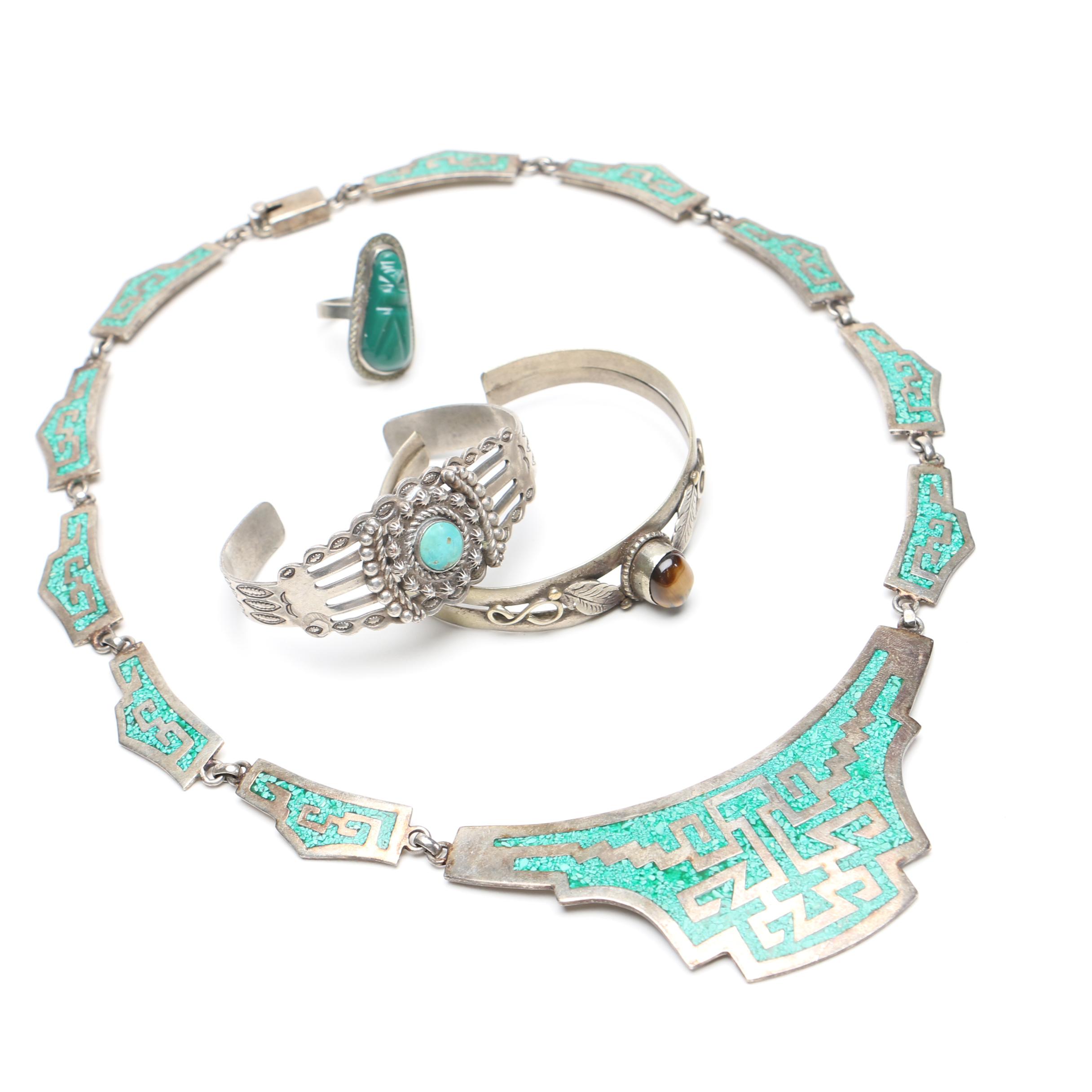Silver Tone Jewelry With Turquoise and Other Stones